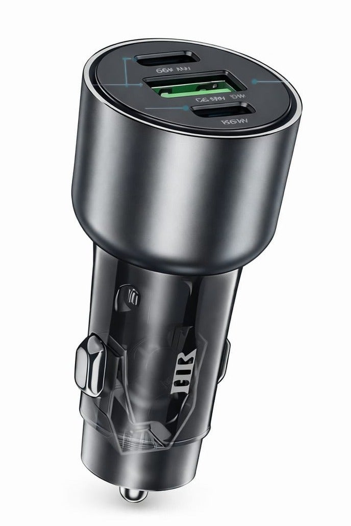 HR 84W Fast Charging Car Adapter | Dual USB-C PD + USB-A QC3.0 | 3-Port Car Charger | DC 12–24V - Image 1